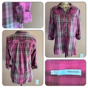 Maurices Pink Plaid Button-Down Tunic Top